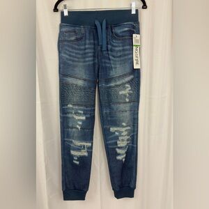 Ring of Fire - Boys Distressed Blue Moto Joggers Large NWT
